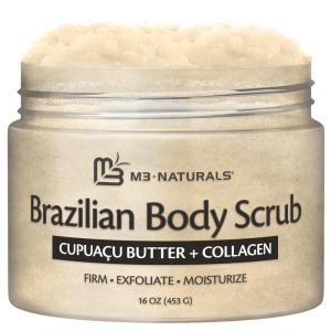 Brown Sugar Scrub Face Foot & Body Exfoliator Infused with Collagen and Stem Cell Exfoliating Salt Body Scrub for Toning Skin Cellulite Skin Care, 12oz by M3 Naturals(Brazilian Body Scrub)