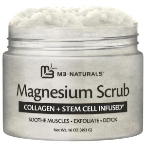 Brown Sugar Scrub Face Foot & Body Exfoliator Infused with Collagen and Stem Cell Exfoliating Salt Body Scrub for Toning Skin Cellulite Skin Care, 12oz by M3 Naturals(Magnesium Scrub)