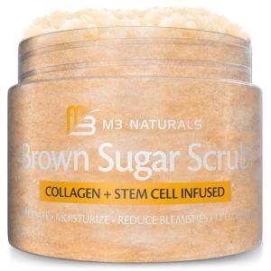 Brown Sugar Scrub Face Foot & Body Exfoliator Infused with Collagen and Stem Cell Exfoliating Salt Body Scrub for Toning Skin Cellulite Skin Care, 12oz by M3 Naturals(Brown Sugar)