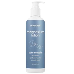 M3 Naturals Unscented Magnesium Lotion for Sleep & Leg Cramps, Suitable for Sensitive Skin, Helps with Muscle Relaxation, Soothes Tired Legs & Foot Aches and Supports Restful Nights, 8 fl oz(Sore Muscle Magnesium Lotion)