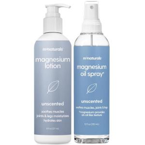 M3 Naturals Unscented Magnesium Lotion for Sleep & Leg Cramps, Suitable for Sensitive Skin, Helps with Muscle Relaxation, Soothes Tired Legs & Foot Aches and Supports Restful Nights, 8 fl oz(Magnesium Lotion and Oil Spray Kit)