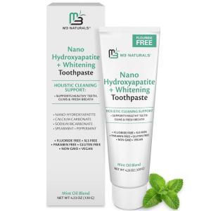 Nano Hydroxyapatite Fluoride Free Whitening Toothpaste + Calcium, Non-GMO, Vegan, Paraben Free, 4.23 oz (120 g) 1 Pack by M3 Naturals(Nano Toothpaste 1-Pack)