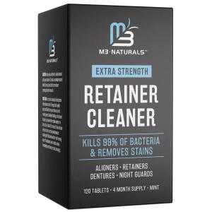 Retainer Cleanser Tablets Cleaner, Removes Odors Discoloration Stains and Plaque 2 Month Supply Denture Cleansers Retainers Mouth Guards Denture Bath Mint by M3 Naturals(120 Count)