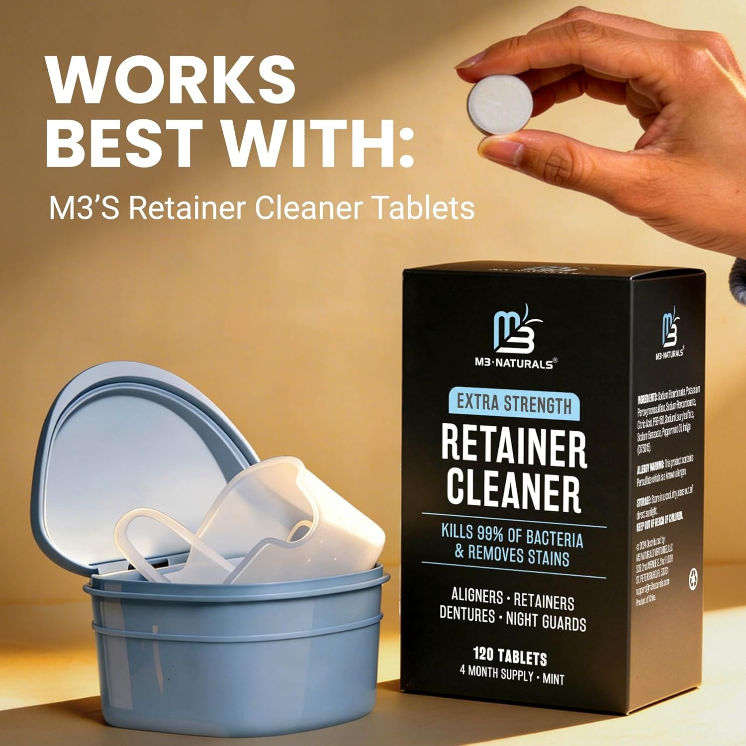 image:imageUltrasonic Retainer Cleaner Machine 42kHz UV Light 360 Deep Clean by M3Bath Case 1 Count Pack of 2