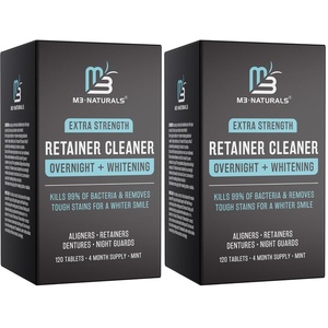 Ultrasonic Retainer Cleaner Machine, 42kHz UV Light, 360 Deep Clean by M3(120 Count (Pack of 2))