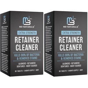 Ultrasonic Retainer Cleaner Machine, 42kHz UV Light, 360 Deep Clean by M3(60 Count (Pack of 2))