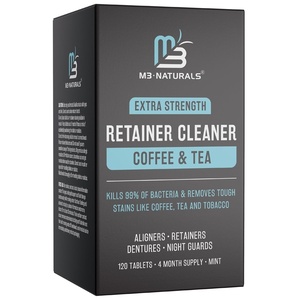 Ultrasonic Retainer Cleaner Machine, 42kHz UV Light, 360 Deep Clean by M3(Coffee & Tea (120 Count))